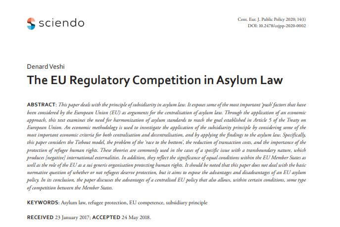 The EU Regulatory Competition in Asylum Law – D.Veshi, PhD