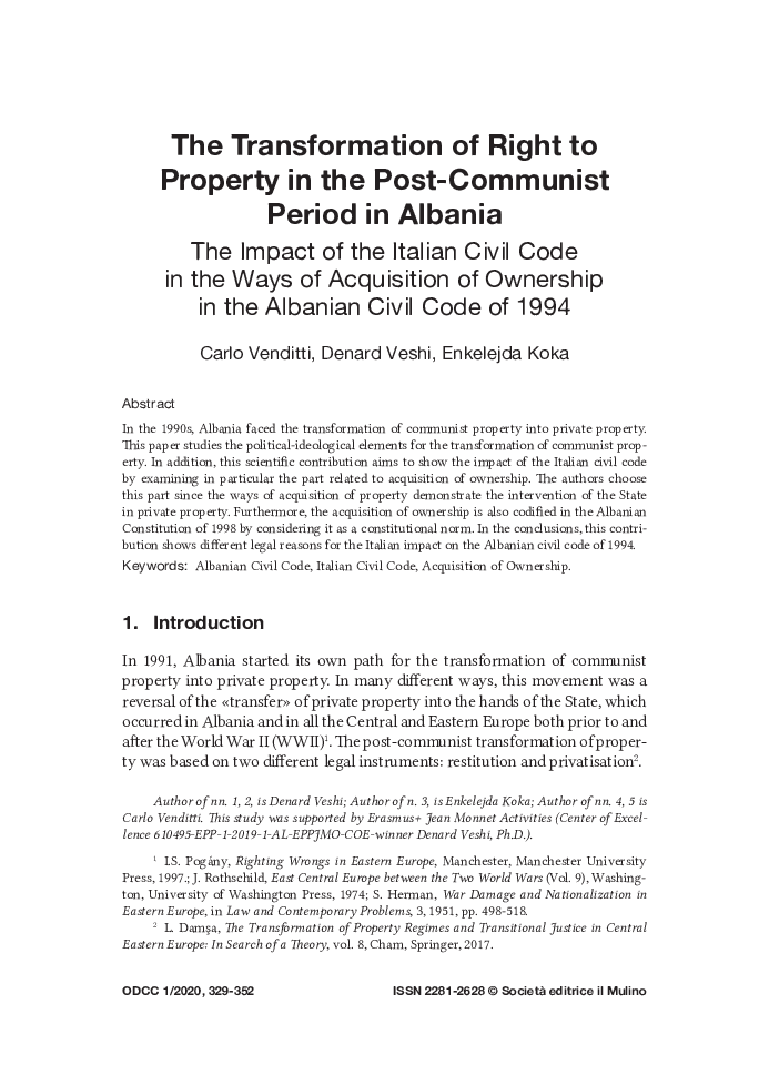 The Transformation of Right to Property in the Post-Communist Period in Albania